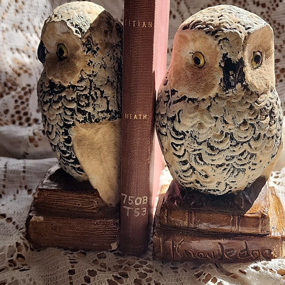 Chippy Chalkware Knowledge Owl Bookends - Picture 1 of 13